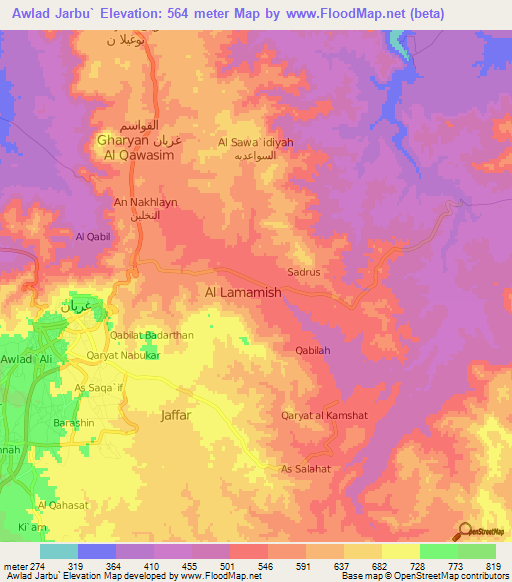 Awlad Jarbu`,Libya Elevation Map