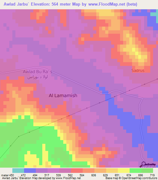 Awlad Jarbu`,Libya Elevation Map