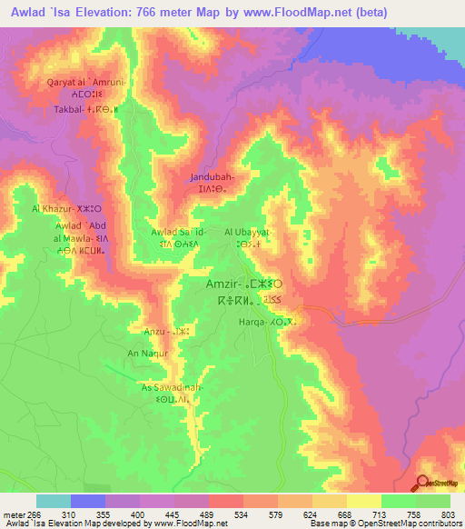 Awlad `Isa,Libya Elevation Map
