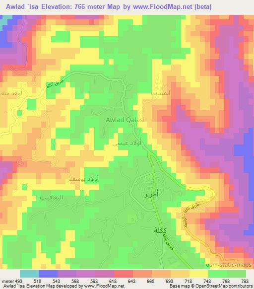 Awlad `Isa,Libya Elevation Map