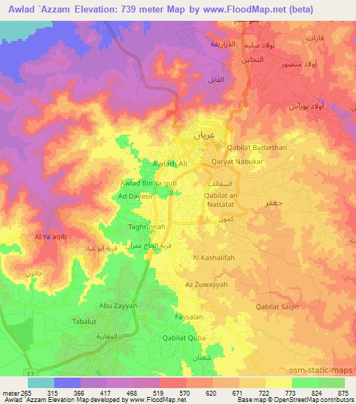 Awlad `Azzam,Libya Elevation Map