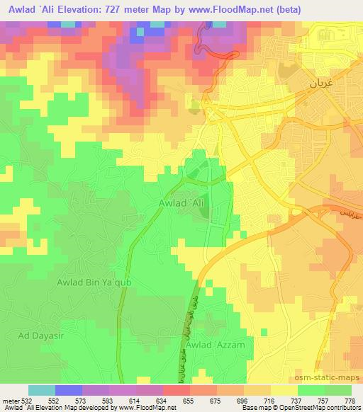 Awlad `Ali,Libya Elevation Map