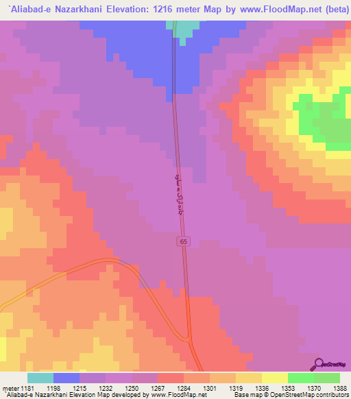 `Aliabad-e Nazarkhani,Iran Elevation Map