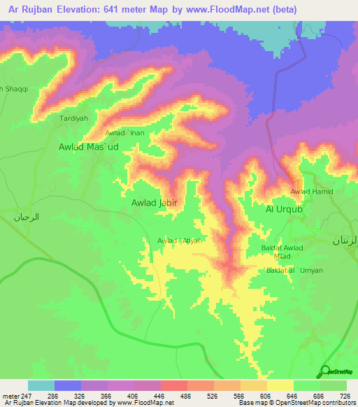 Ar Rujban,Libya Elevation Map