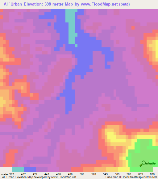 Al `Urban,Libya Elevation Map