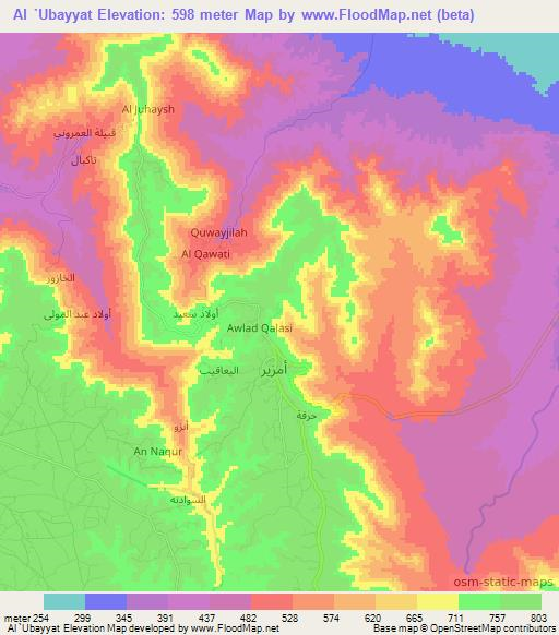 Al `Ubayyat,Libya Elevation Map