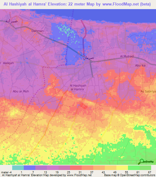 Al Hashiyah al Hamra',Libya Elevation Map