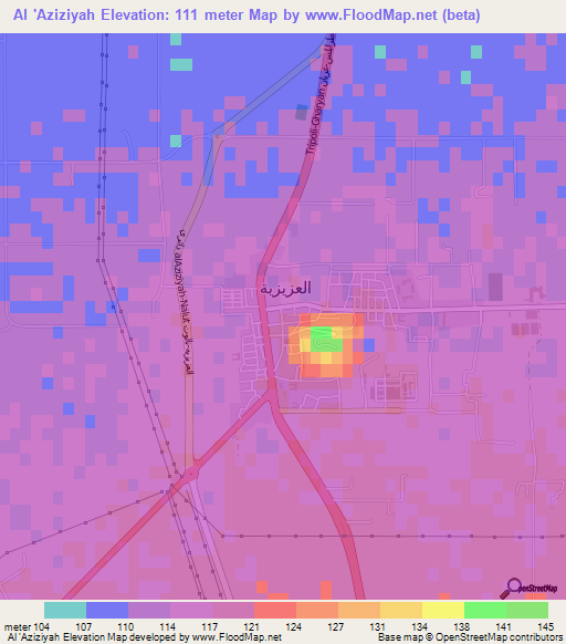 Al 'Aziziyah,Libya Elevation Map