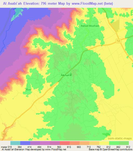 Al Asabi`ah,Libya Elevation Map
