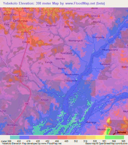 Yebekolo,Cameroon Elevation Map