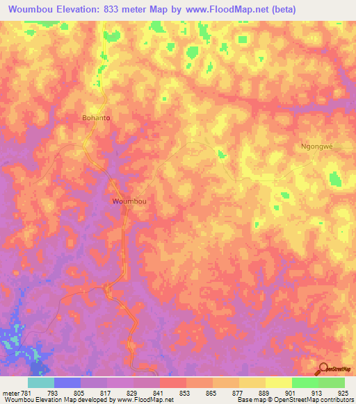 Woumbou,Cameroon Elevation Map