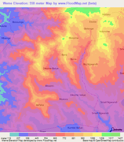 Weme,Cameroon Elevation Map