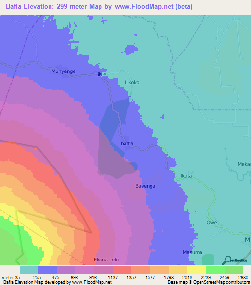 Bafia,Cameroon Elevation Map