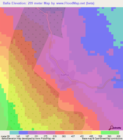 Bafia,Cameroon Elevation Map