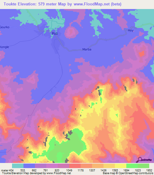 Toukte,Cameroon Elevation Map