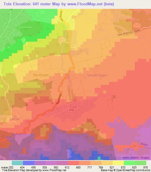 Tole,Cameroon Elevation Map