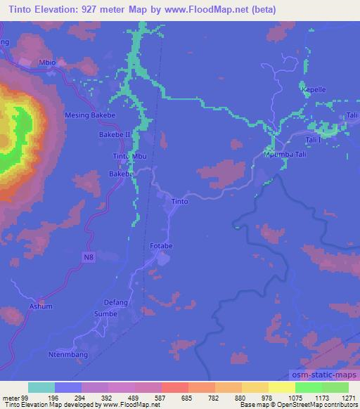 Tinto,Cameroon Elevation Map