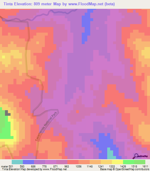 Tinta,Cameroon Elevation Map