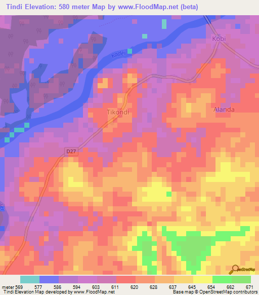 Tindi,Cameroon Elevation Map