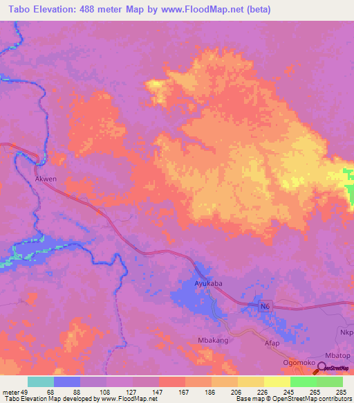 Tabo,Cameroon Elevation Map