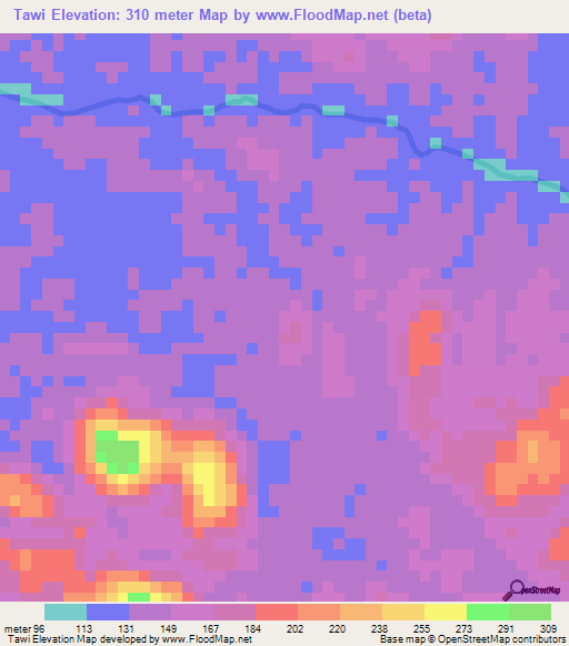 Tawi,Cameroon Elevation Map