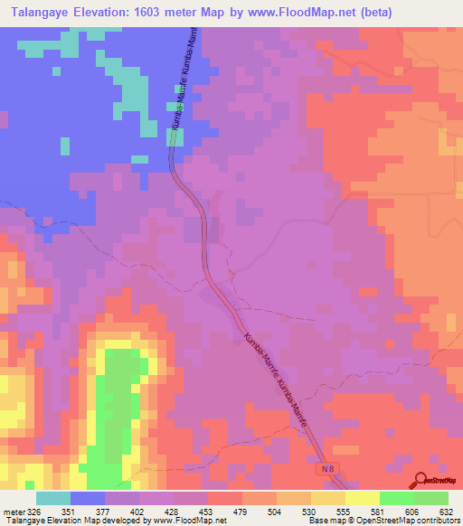Talangaye,Cameroon Elevation Map