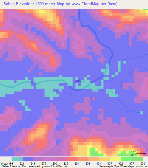 Sabes,Cameroon Elevation Map