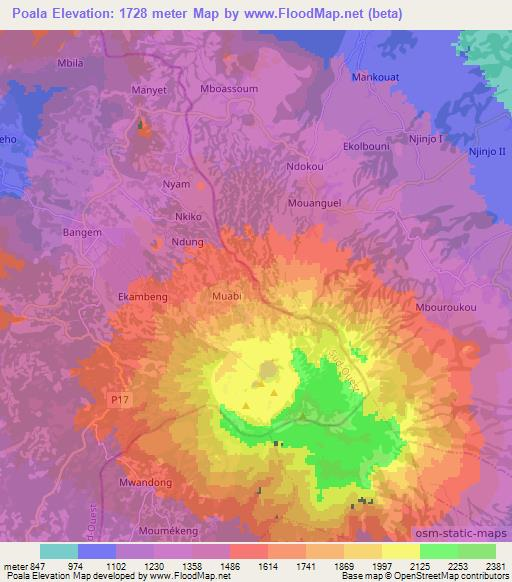 Poala,Cameroon Elevation Map