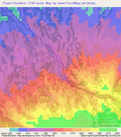 Poala,Cameroon Elevation Map