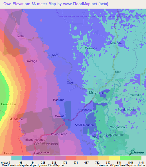 Owe,Cameroon Elevation Map