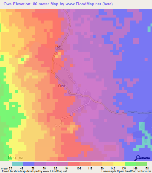 Owe,Cameroon Elevation Map