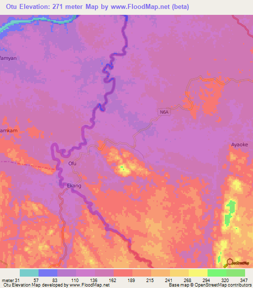 Otu,Cameroon Elevation Map