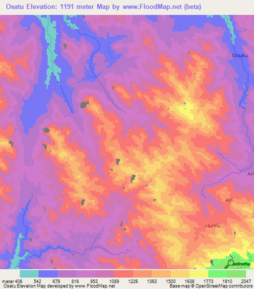 Osatu,Cameroon Elevation Map