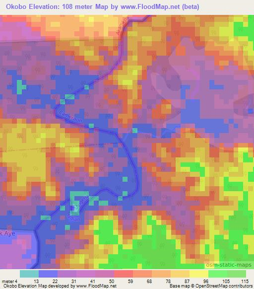 Okobo,Cameroon Elevation Map