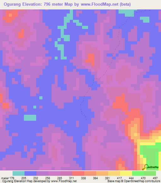 Ogurang,Cameroon Elevation Map