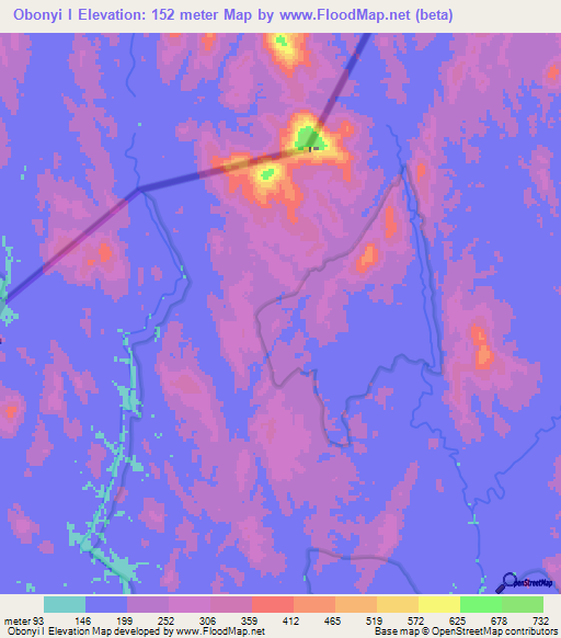 Obonyi I,Cameroon Elevation Map