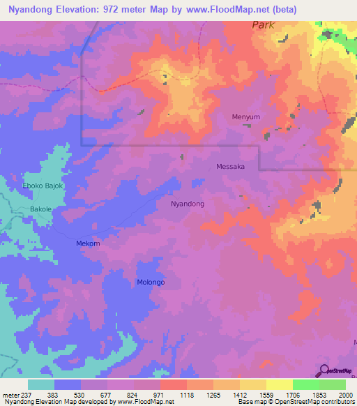 Nyandong,Cameroon Elevation Map