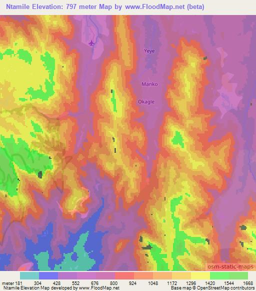 Ntamile,Cameroon Elevation Map