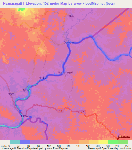 Nsanaragati I,Cameroon Elevation Map