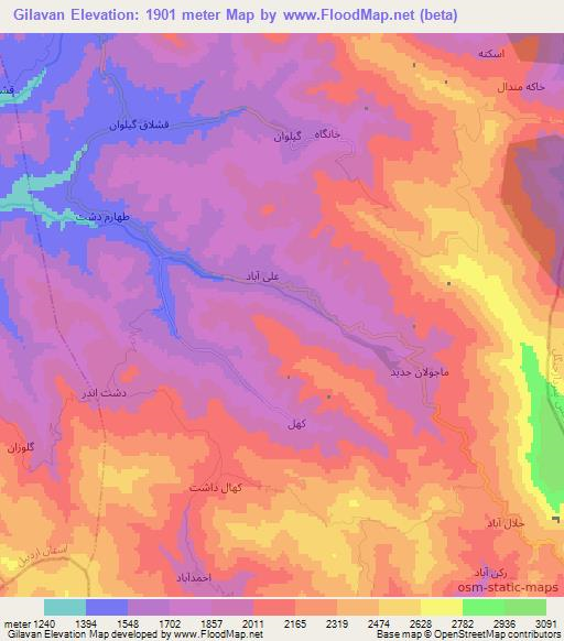 Gilavan,Iran Elevation Map