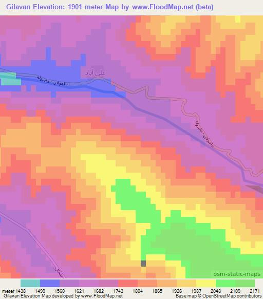 Gilavan,Iran Elevation Map
