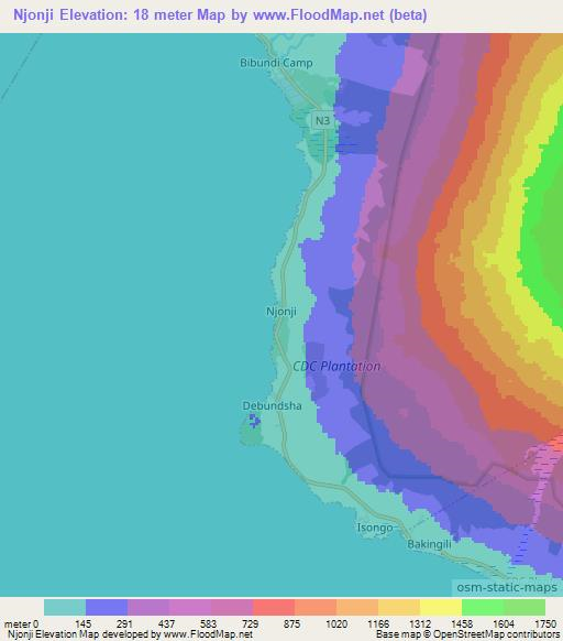 Njonji,Cameroon Elevation Map