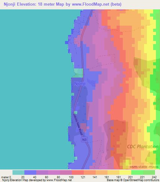 Njonji,Cameroon Elevation Map