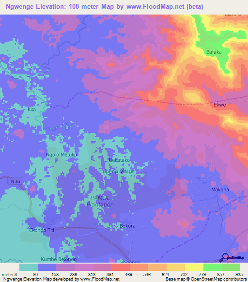 Ngwenge,Cameroon Elevation Map