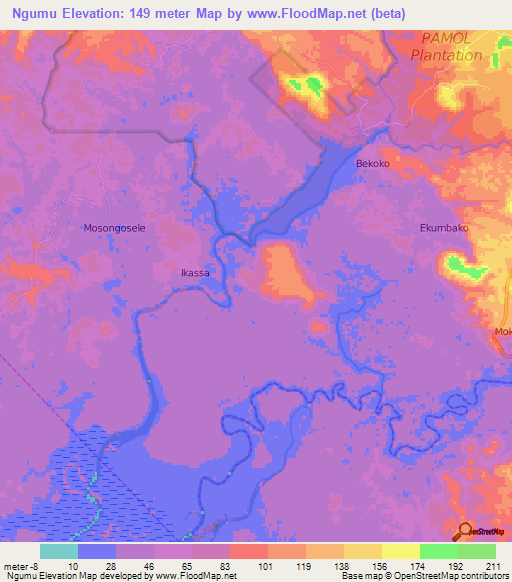Ngumu,Cameroon Elevation Map