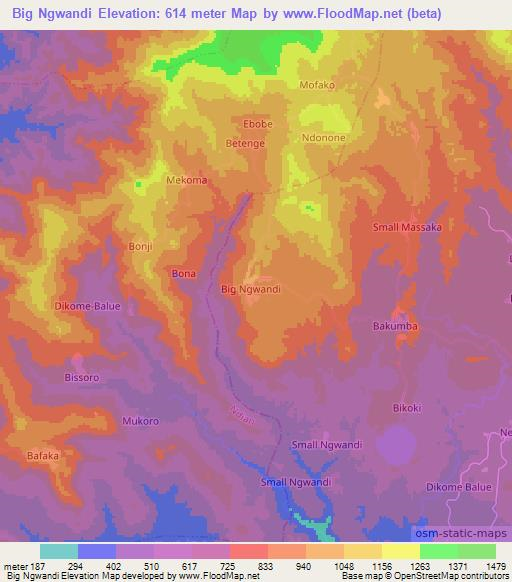 Big Ngwandi,Cameroon Elevation Map