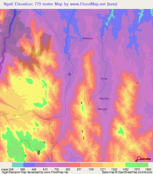 Ngali,Cameroon Elevation Map