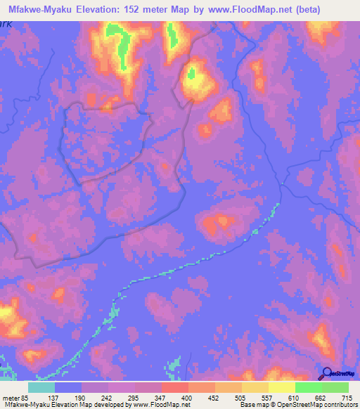 Mfakwe-Myaku,Cameroon Elevation Map