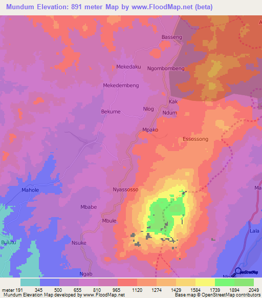 Mundum,Cameroon Elevation Map