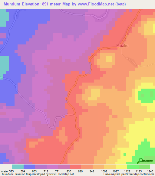 Mundum,Cameroon Elevation Map